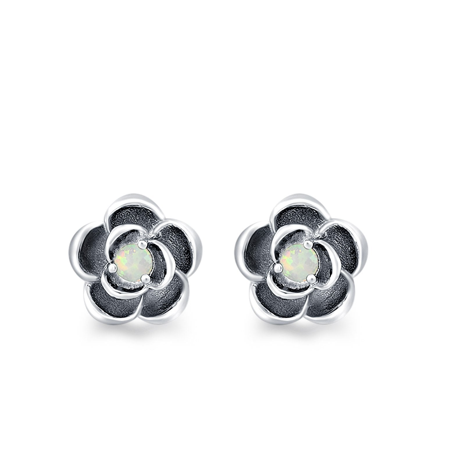 Flower Stud Earrings Lab Created Opal 925 Sterling Silver (10mm)