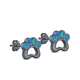 Paw Print Stud Earrings Lab Created Opal 925 Sterling Silver (13mm)