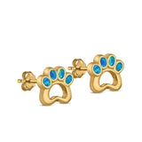 Paw Print Stud Earrings Lab Created Opal 925 Sterling Silver (13mm)
