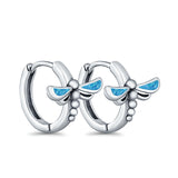 Dragonfly Hoop Huggie Earrings Lab Created Opal 925 Sterling Silver