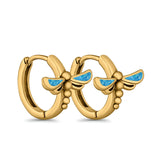 Dragonfly Hoop Huggie Earrings Lab Created Opal 925 Sterling Silver