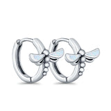 Dragonfly Hoop Huggie Earrings Lab Created Opal 925 Sterling Silver