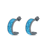 Half Hoop Stud Earrings Lab Created Opal 925 Sterling Silver (15mm)
