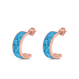 Half Hoop Stud Earrings Lab Created Opal 925 Sterling Silver (15mm)