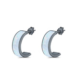 Half Hoop Stud Earrings Lab Created Opal 925 Sterling Silver (15mm)