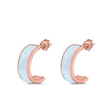 Half Hoop Stud Earrings Lab Created Opal 925 Sterling Silver (15mm)