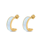 Half Hoop Stud Earrings Lab Created Opal 925 Sterling Silver (15mm)