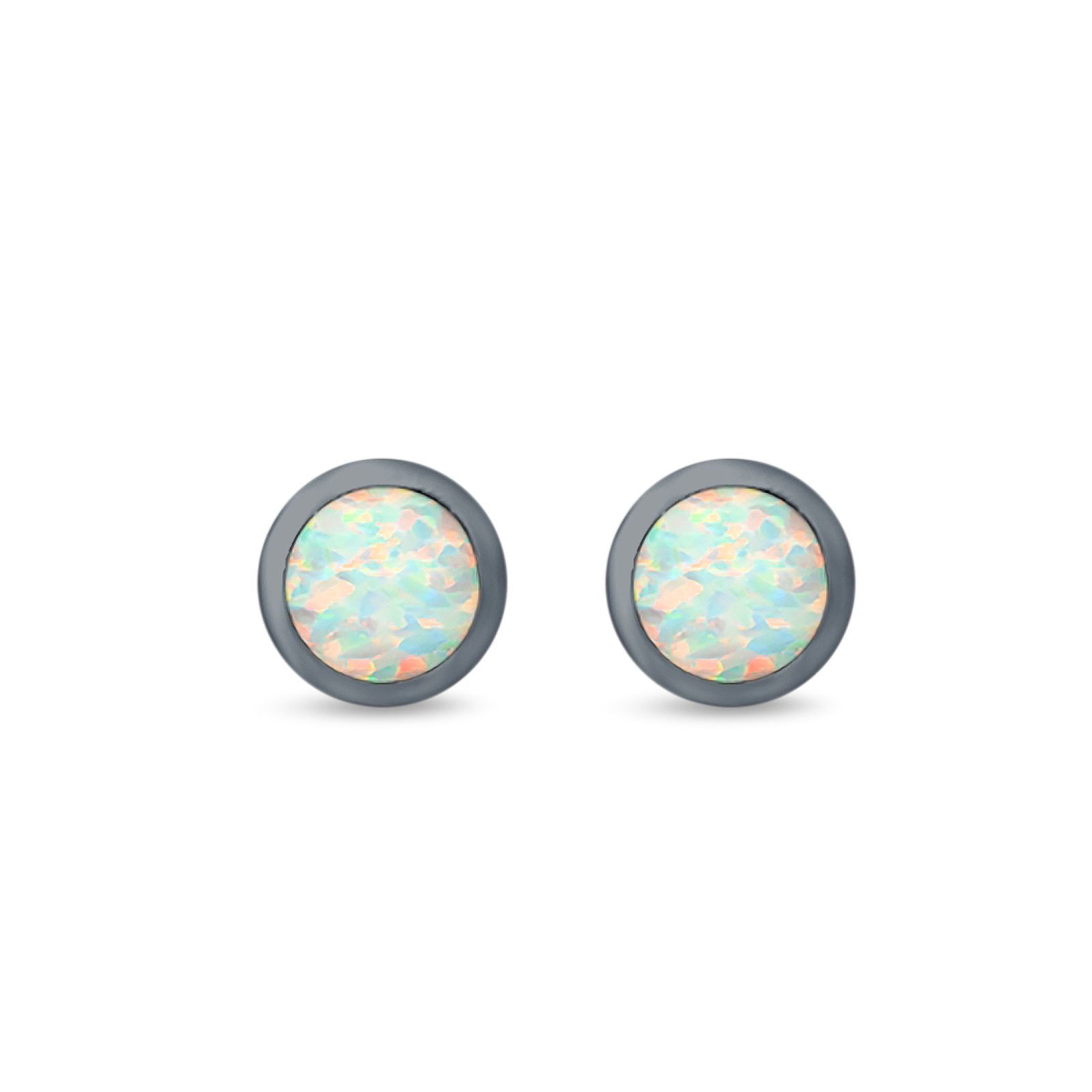 Round Half Ball Stud Earrings Created Opal 925 Sterling Silver (6mm)