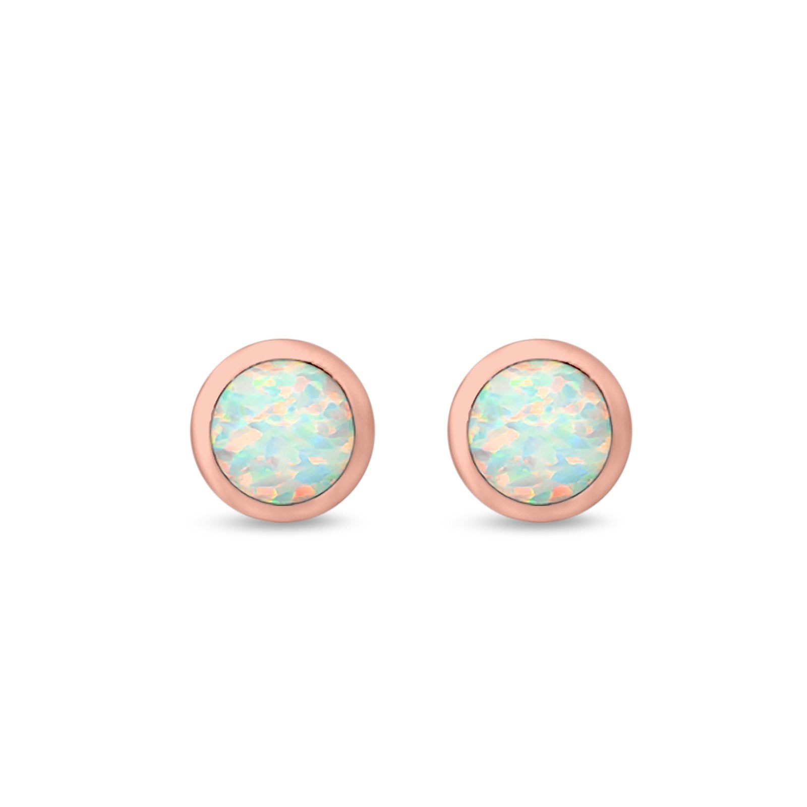 Round Half Ball Stud Earrings Created Opal 925 Sterling Silver (6mm)