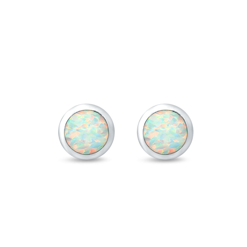 Round Half Ball Stud Earrings Created Opal 925 Sterling Silver (6mm)
