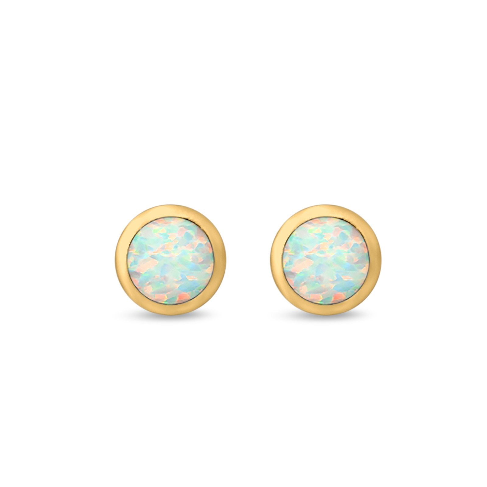 Round Half Ball Stud Earrings Created Opal 925 Sterling Silver (6mm)