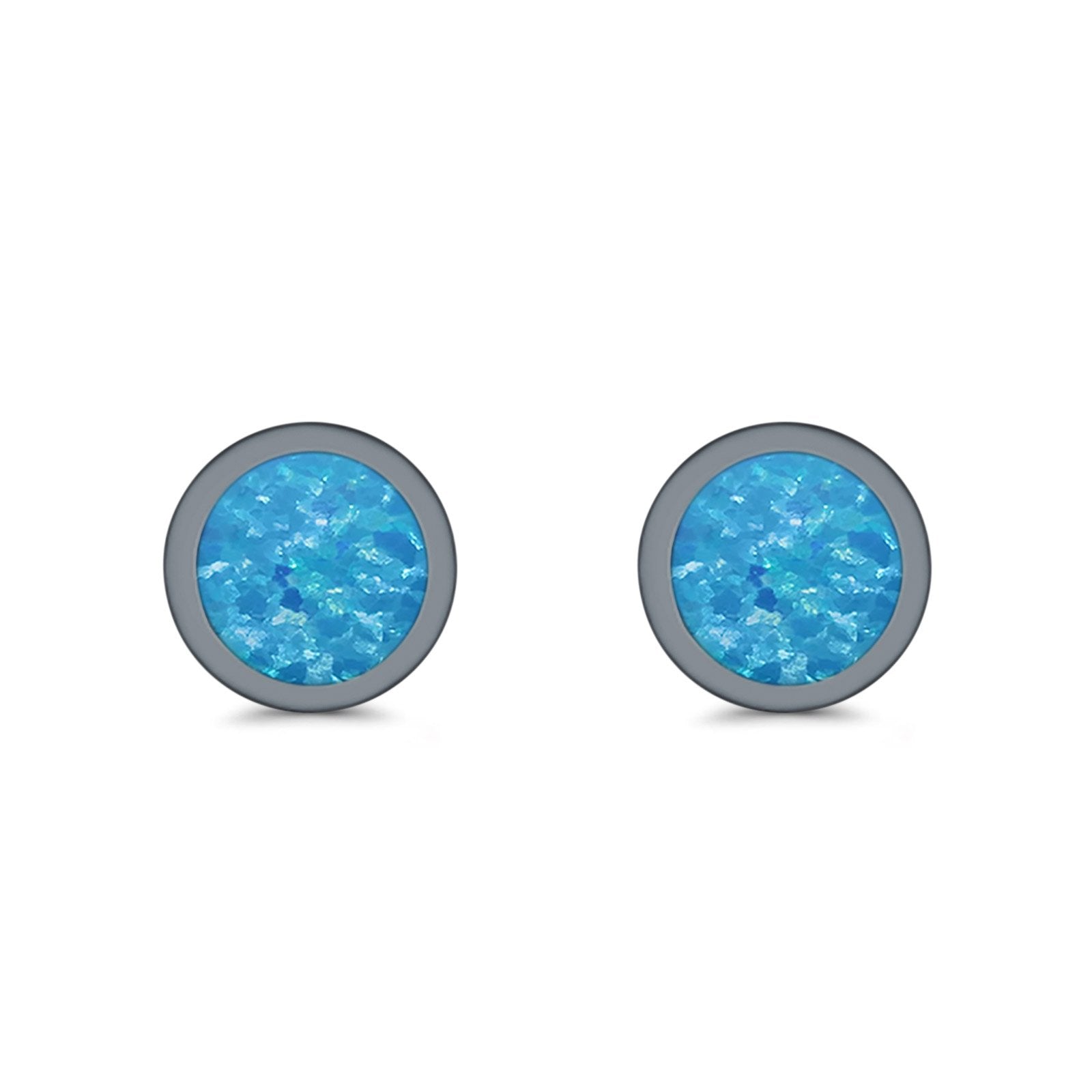 Round Stud Earrings Lab Created Opal 925 Sterling Silver (4mm-10mm)