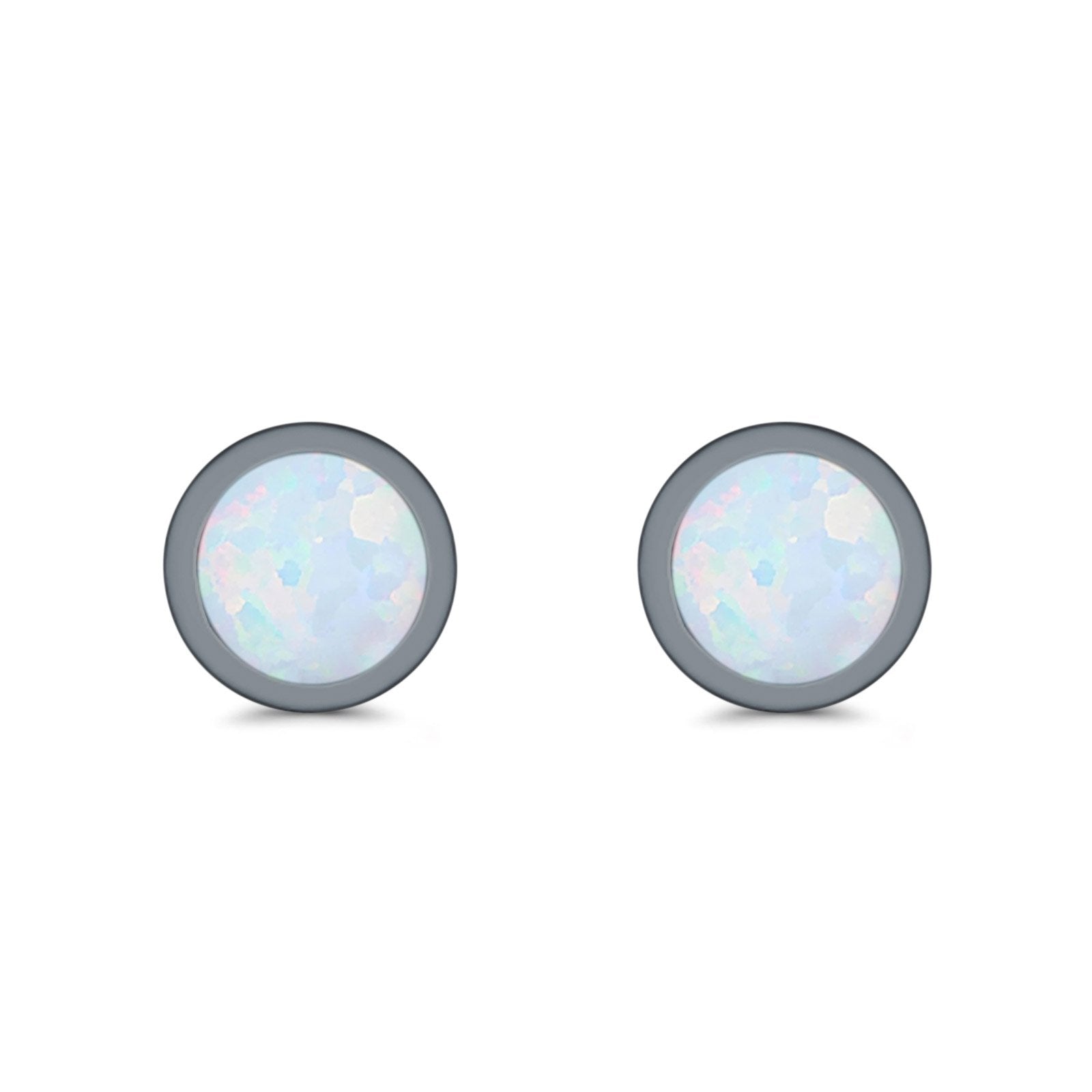 Round Stud Earrings Lab Created Opal 925 Sterling Silver (4mm-10mm)