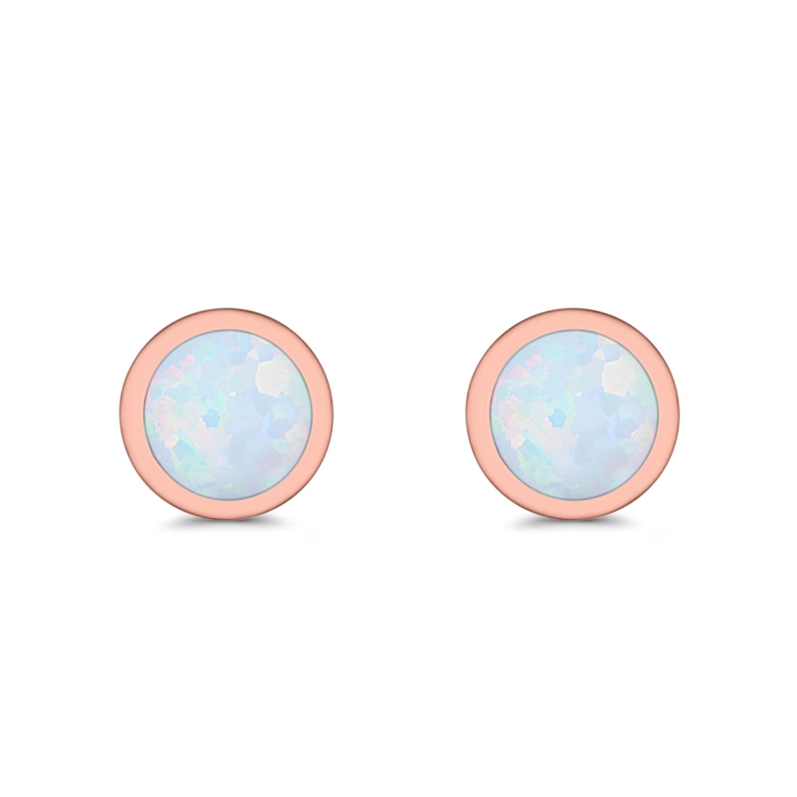 Round Stud Earrings Lab Created Opal 925 Sterling Silver (4mm-10mm)