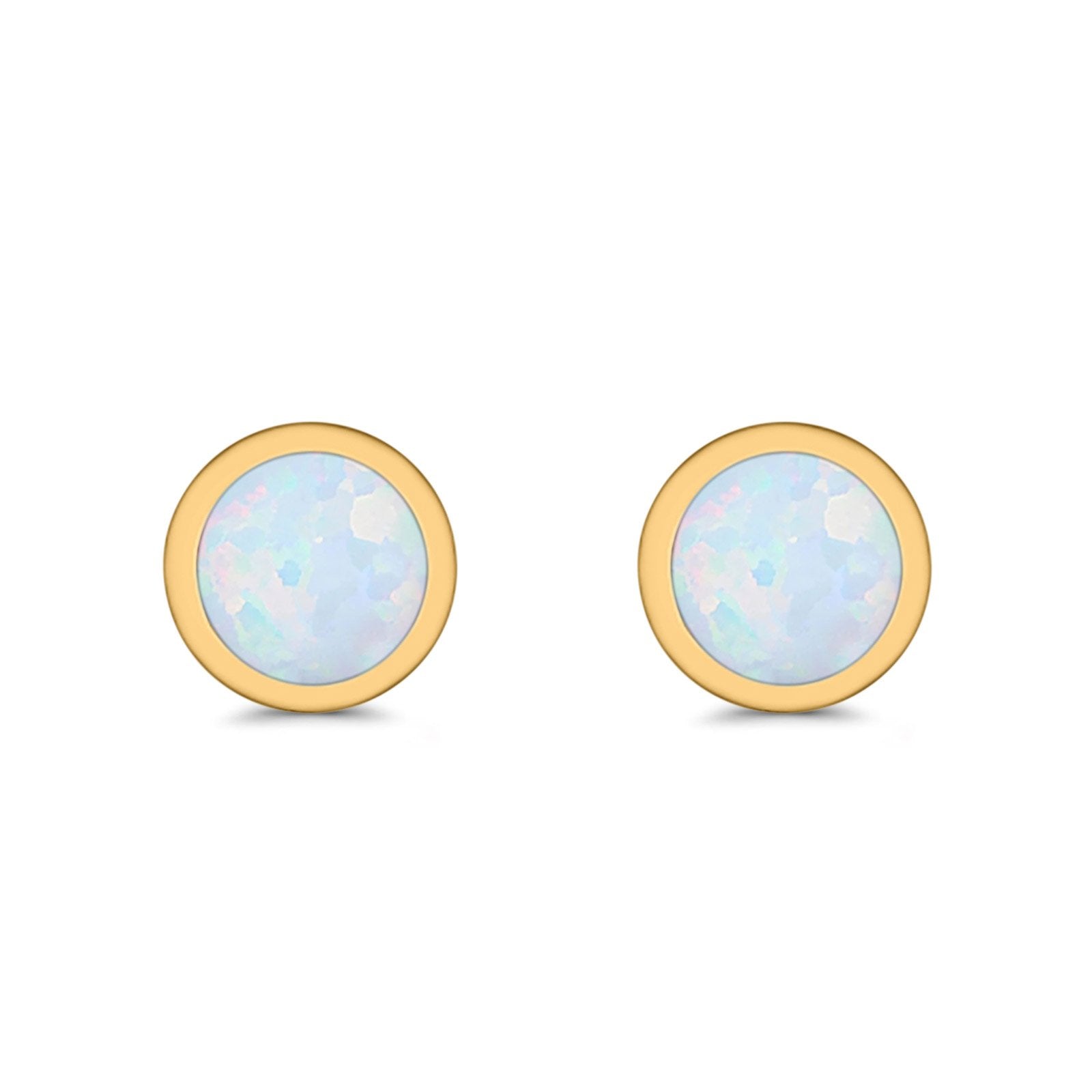Round Stud Earrings Lab Created Opal 925 Sterling Silver (4mm-10mm)
