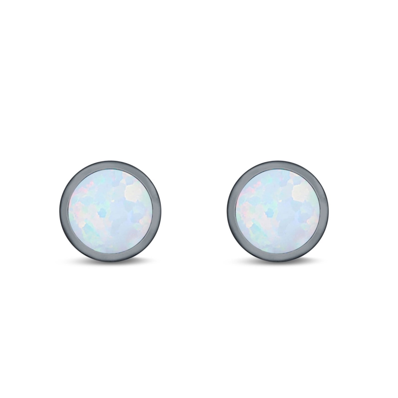 Stud Earrings Round Lab Created Opal 925 Sterling Silver (4mm-10mm)