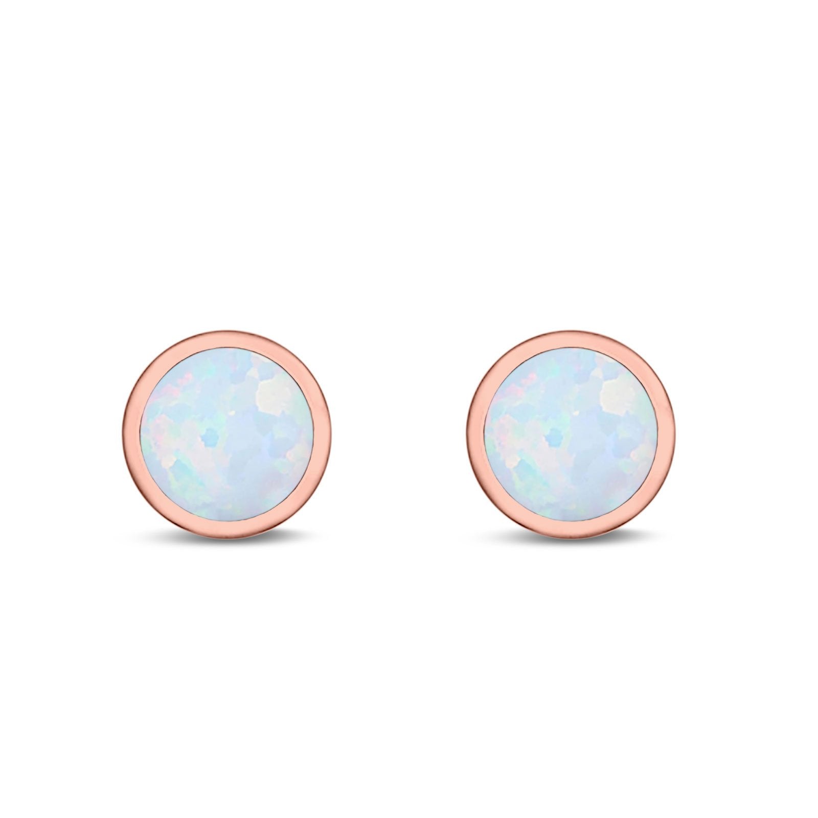 Stud Earrings Round Lab Created Opal 925 Sterling Silver (4mm-10mm)