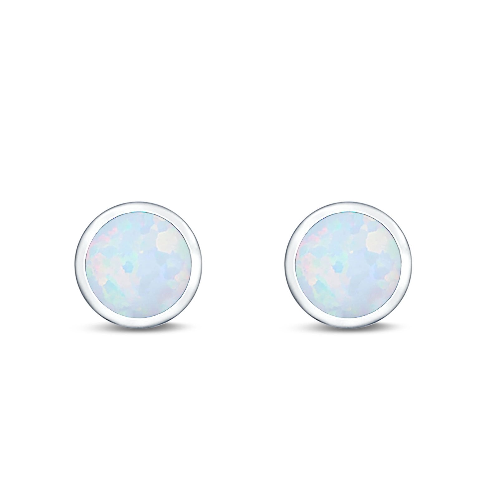 Stud Earrings Round Lab Created Opal 925 Sterling Silver (4mm-10mm)