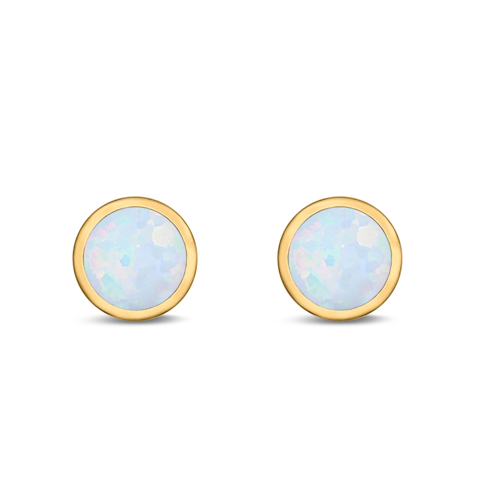 Stud Earrings Round Lab Created Opal 925 Sterling Silver (4mm-10mm)