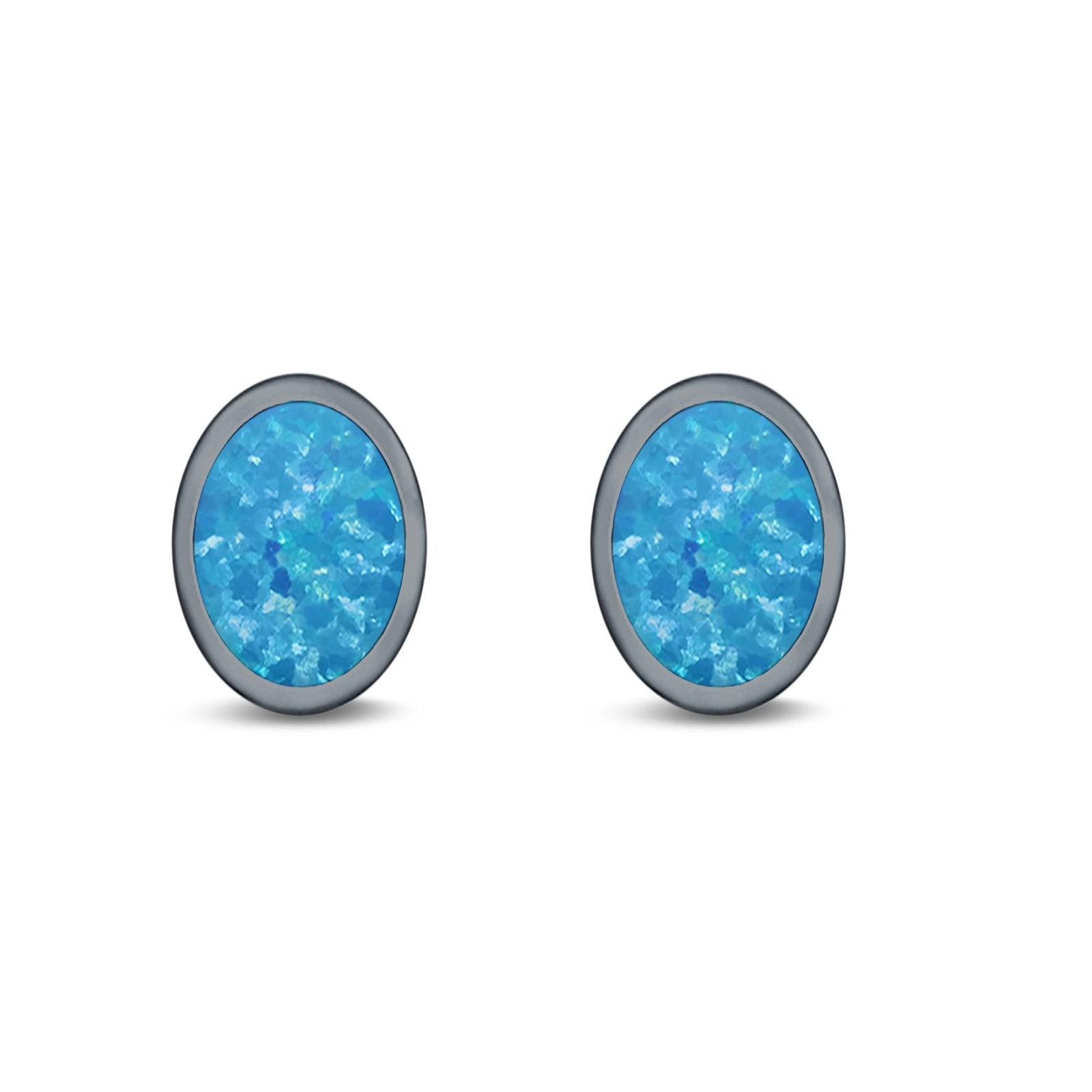 Oval Stud Earrings Lab Created Opal 925 Sterling Silver (6mm-12mm)