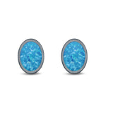 Oval Stud Earrings Lab Created Opal 925 Sterling Silver (6mm-12mm)