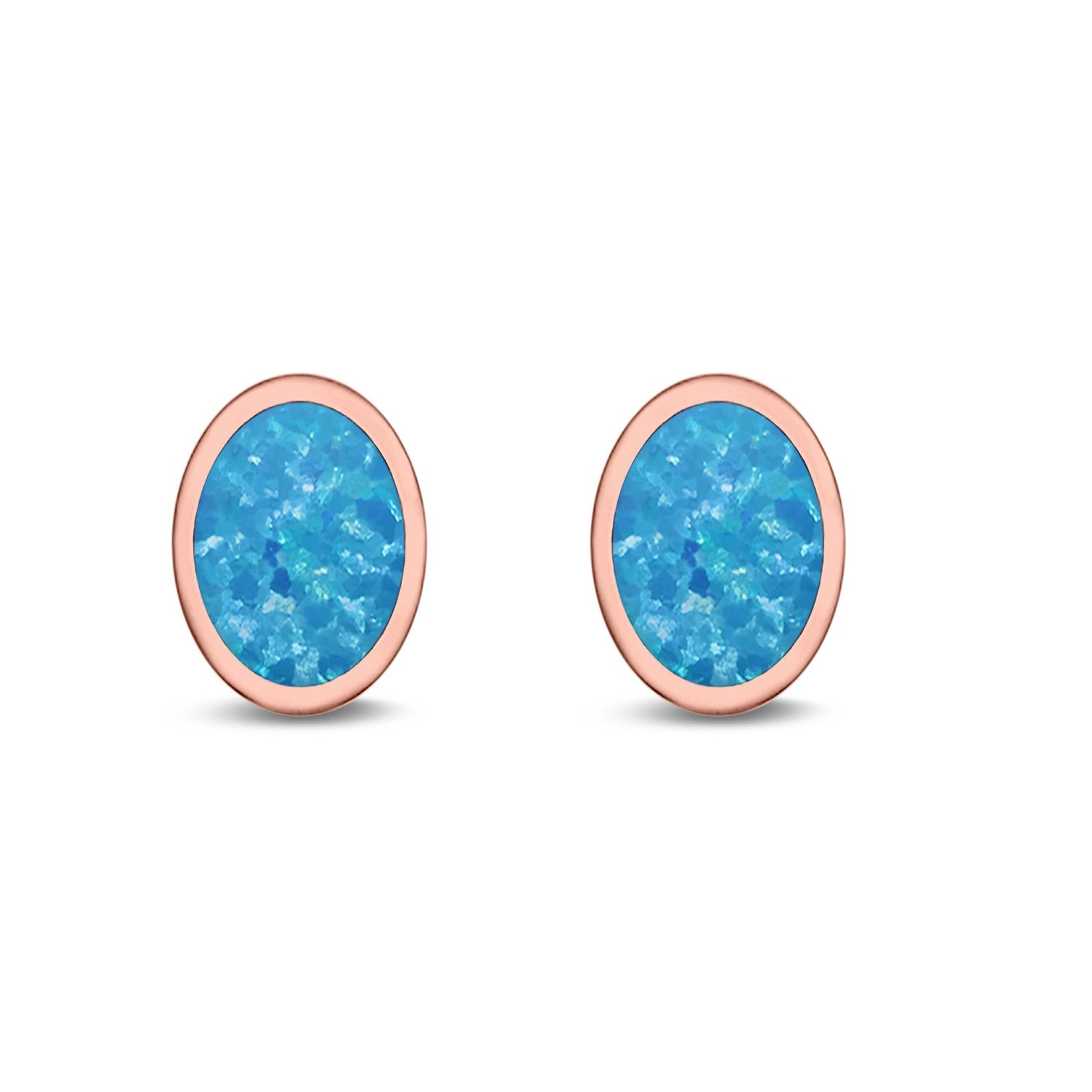 Oval Stud Earrings Lab Created Opal 925 Sterling Silver (6mm-12mm)