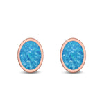 Oval Stud Earrings Lab Created Opal 925 Sterling Silver (6mm-12mm)