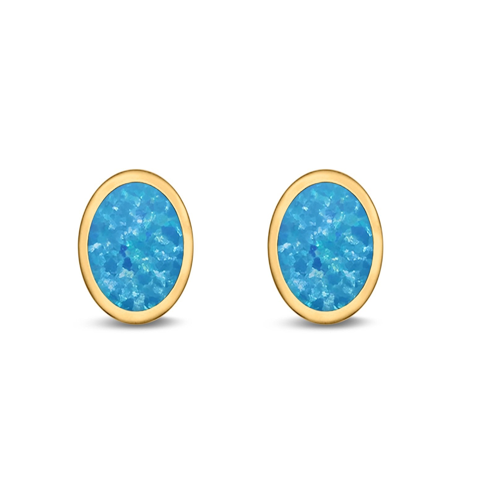 Oval Stud Earrings Lab Created Opal 925 Sterling Silver (6mm-12mm)