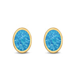 Oval Stud Earrings Lab Created Opal 925 Sterling Silver (6mm-12mm)