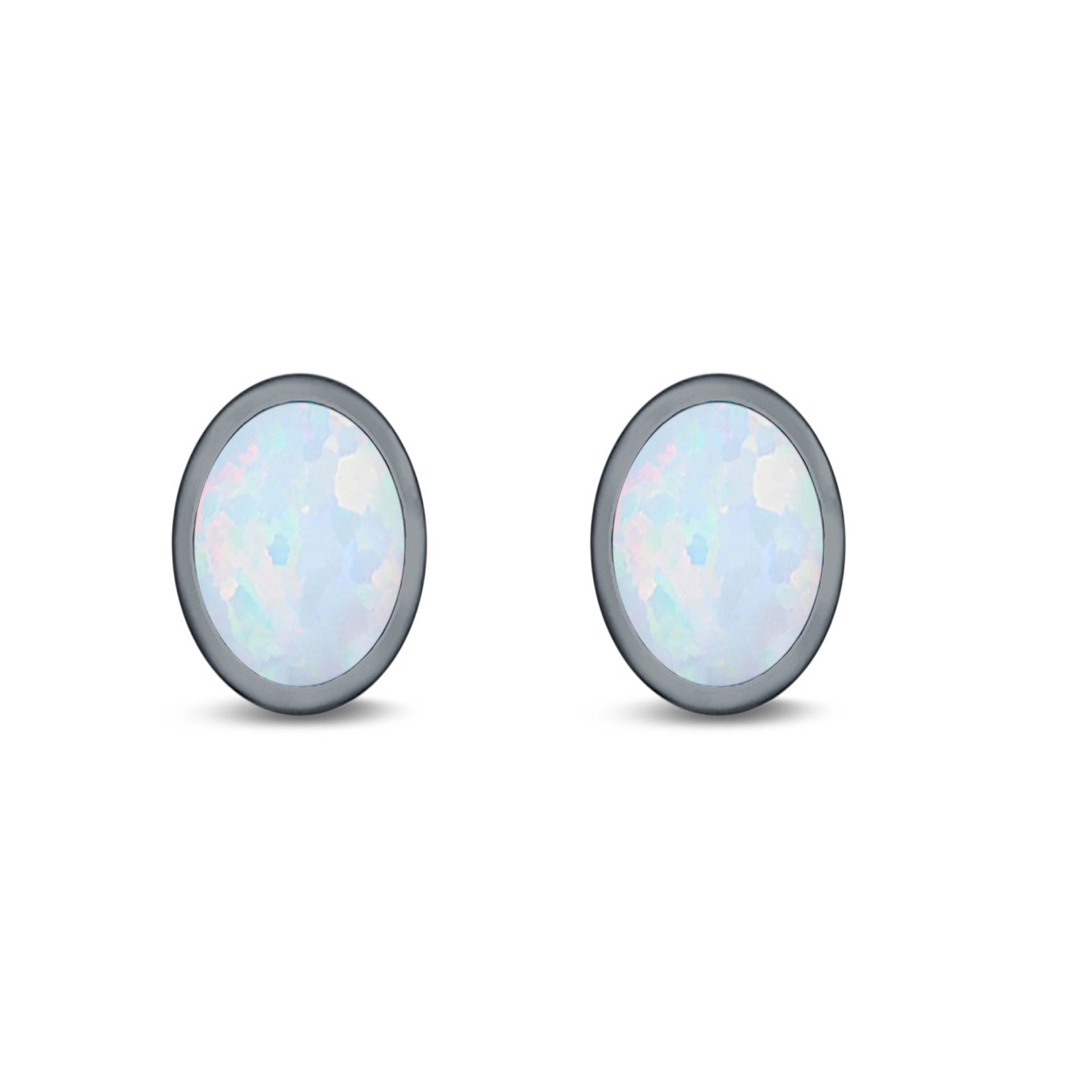 Oval Stud Earrings Lab Created Opal 925 Sterling Silver (6mm-12mm)
