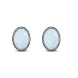 Oval Stud Earrings Lab Created Opal 925 Sterling Silver (6mm-12mm)