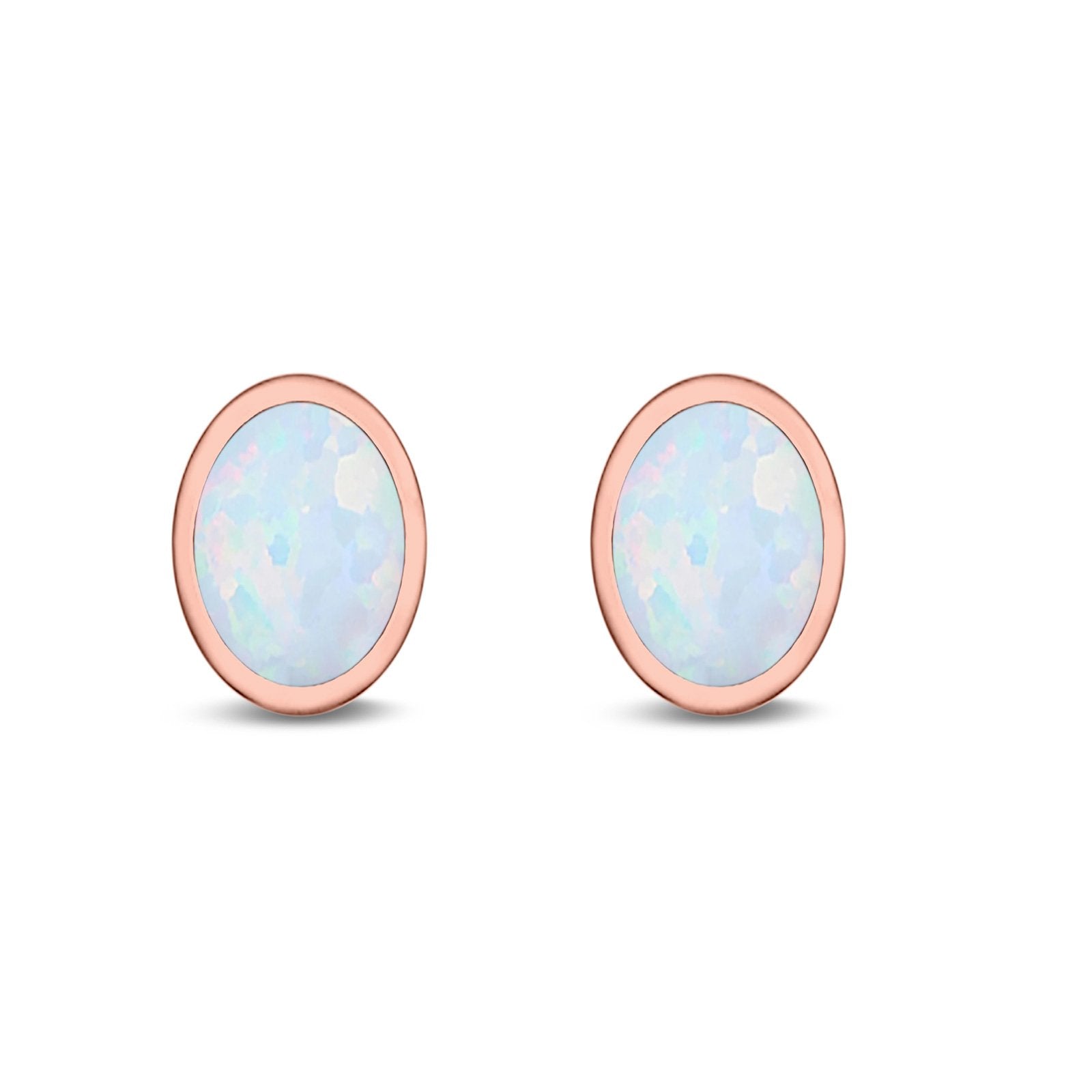 Oval Stud Earrings Lab Created Opal 925 Sterling Silver (6mm-12mm)