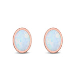 Oval Stud Earrings Lab Created Opal 925 Sterling Silver (6mm-12mm)