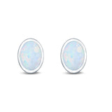 Oval Stud Earrings Lab Created Opal 925 Sterling Silver (6mm-12mm)
