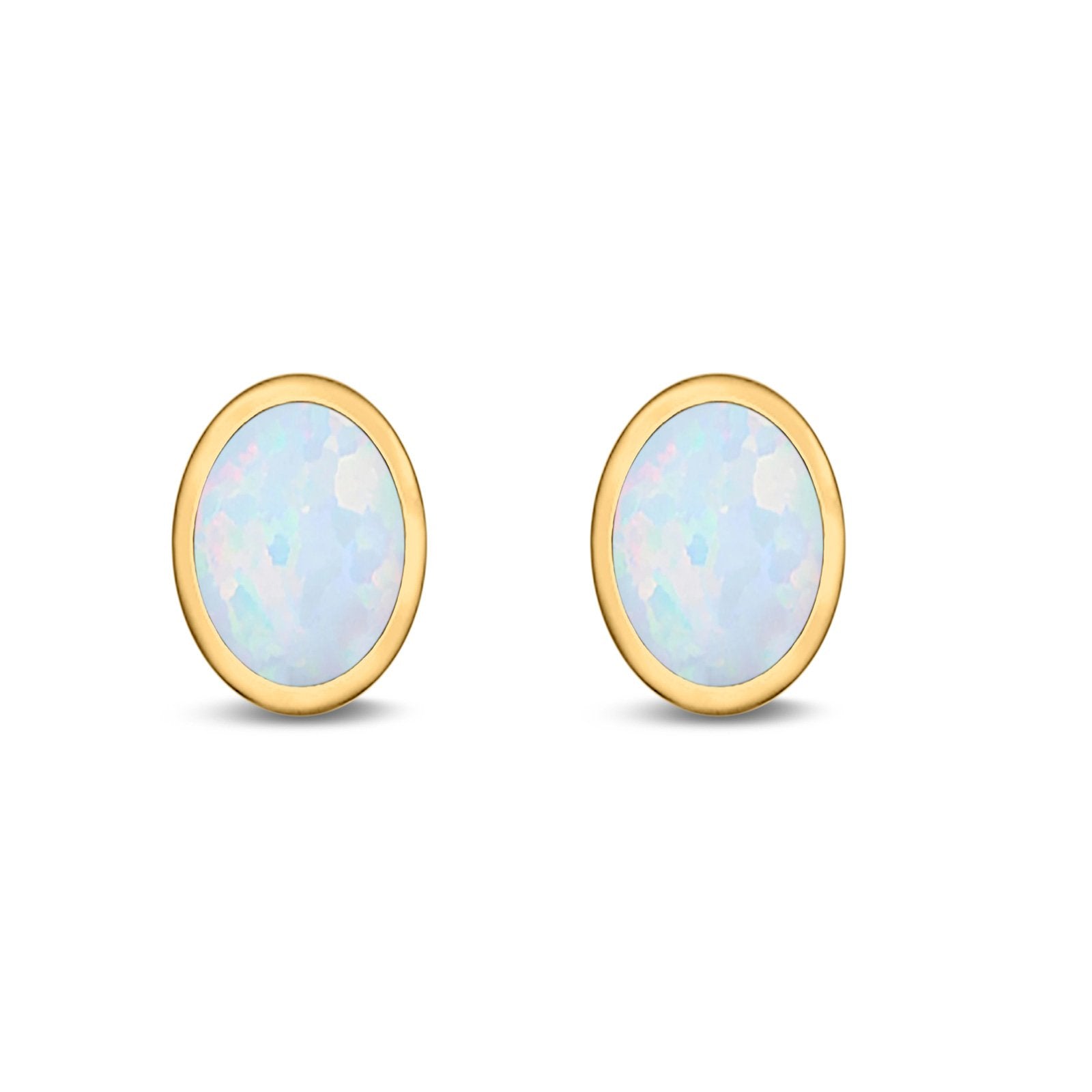 Oval Stud Earrings Lab Created Opal 925 Sterling Silver (6mm-12mm)