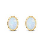 Oval Stud Earrings Lab Created Opal 925 Sterling Silver (6mm-12mm)