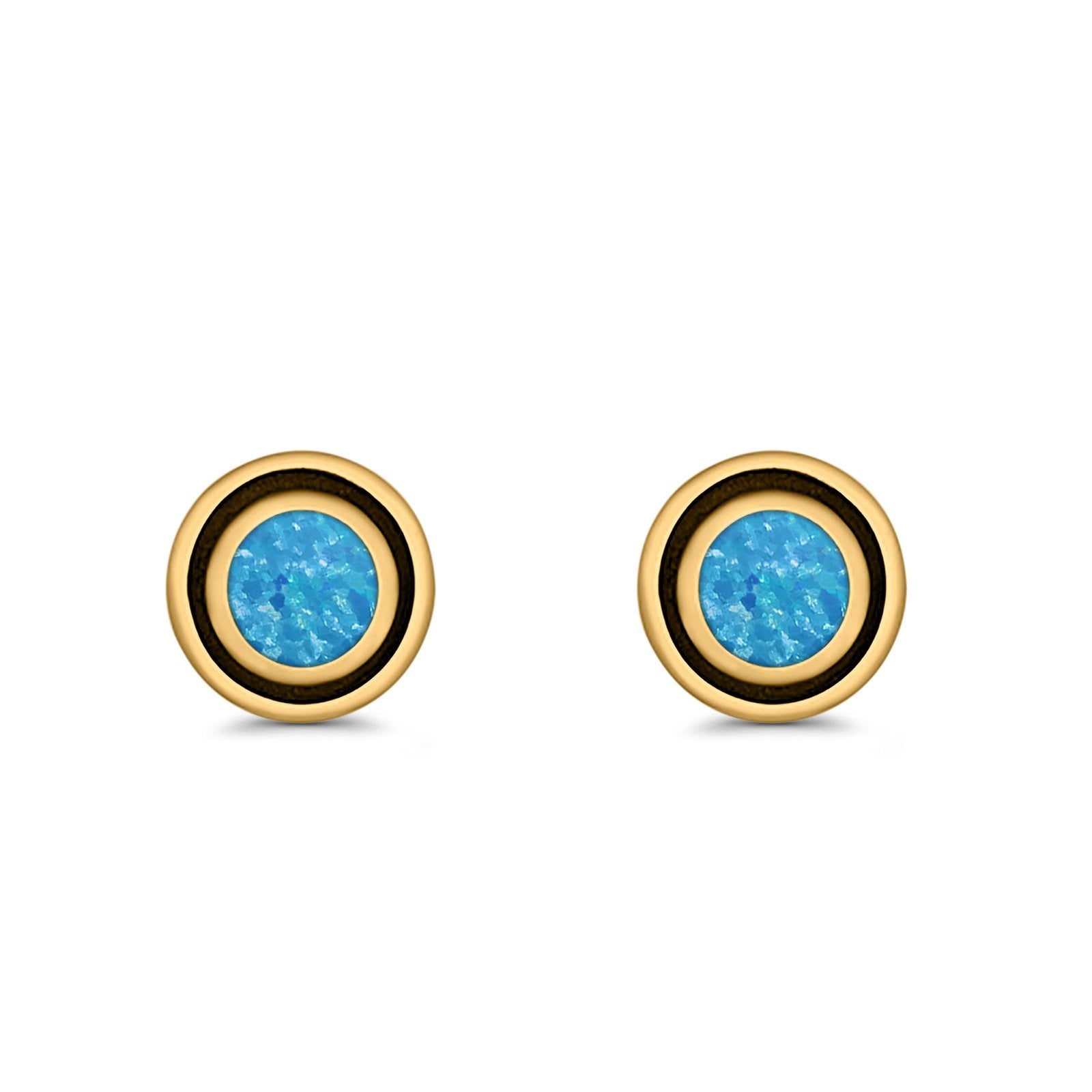 Stud Earrings Round Bali Lab Created Opal 925 Sterling Silver (5mm-10mm)