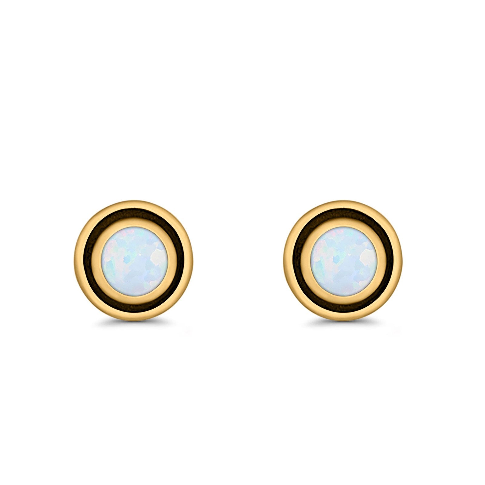 Stud Earrings Round Bali Lab Created Opal 925 Sterling Silver (5mm-10mm)