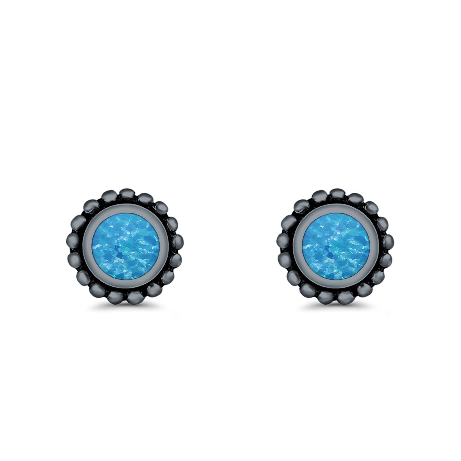 Round Bali Stud Earrings Lab Created Opal 925 Sterling Silver (5mm-10mm)