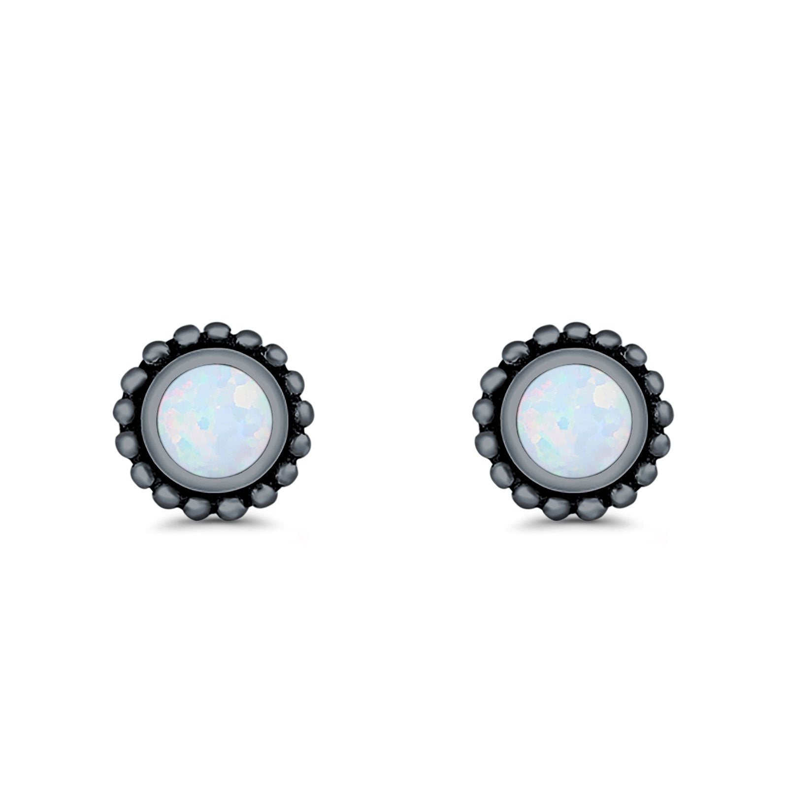 Round Bali Stud Earrings Lab Created Opal 925 Sterling Silver (5mm-10mm)