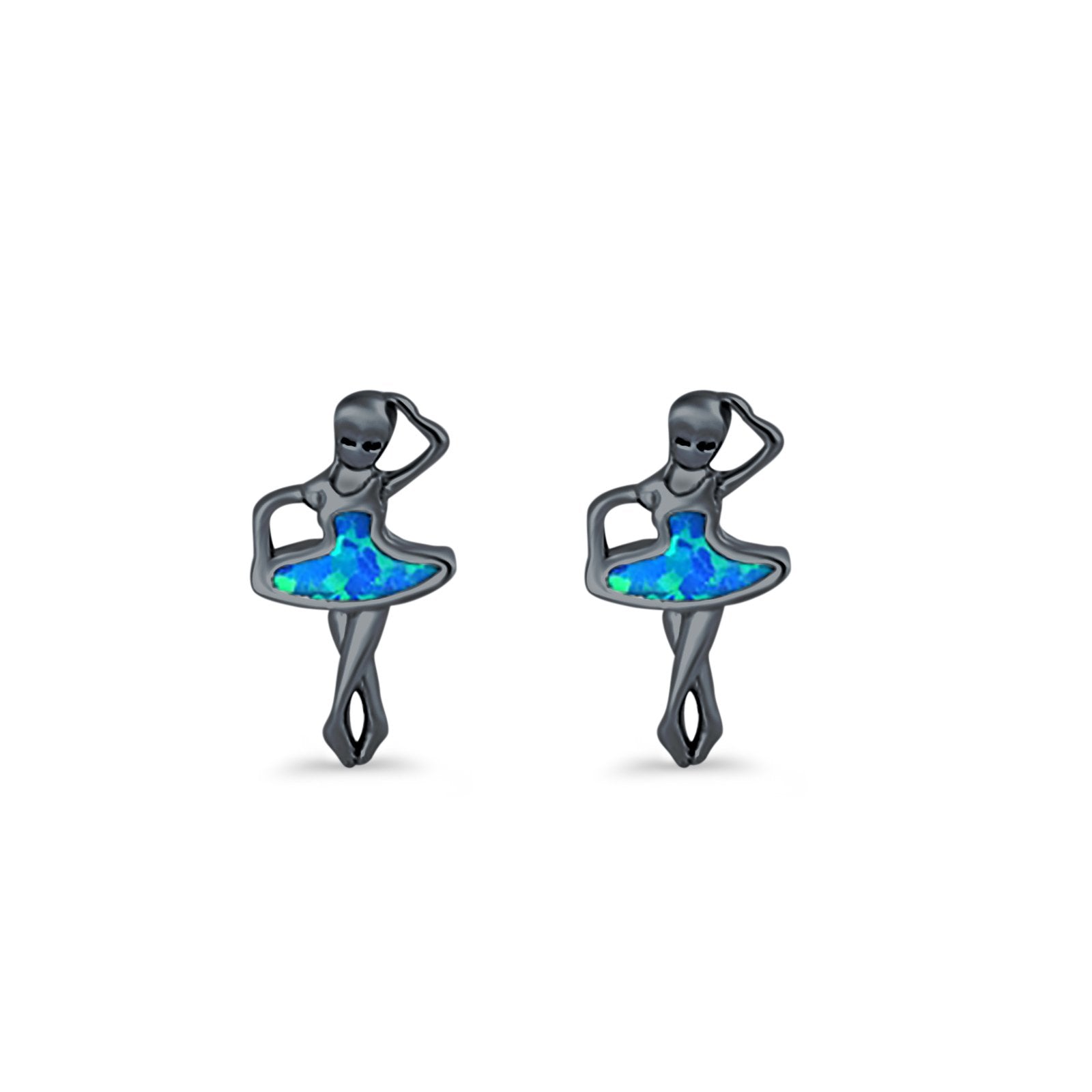 Ballet Dancer Stud Earrings Lab Created Opal 925 Sterling Silver (11mm)