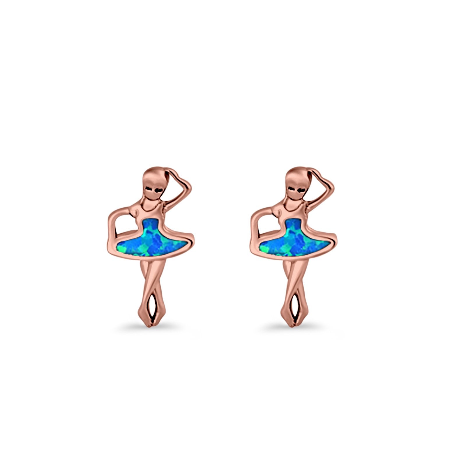 Ballet Dancer Stud Earrings Lab Created Opal 925 Sterling Silver (11mm)