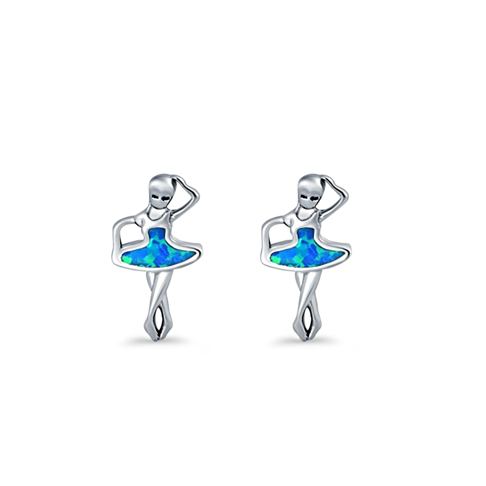 Ballet Dancer Stud Earrings Lab Created Opal 925 Sterling Silver (11mm)
