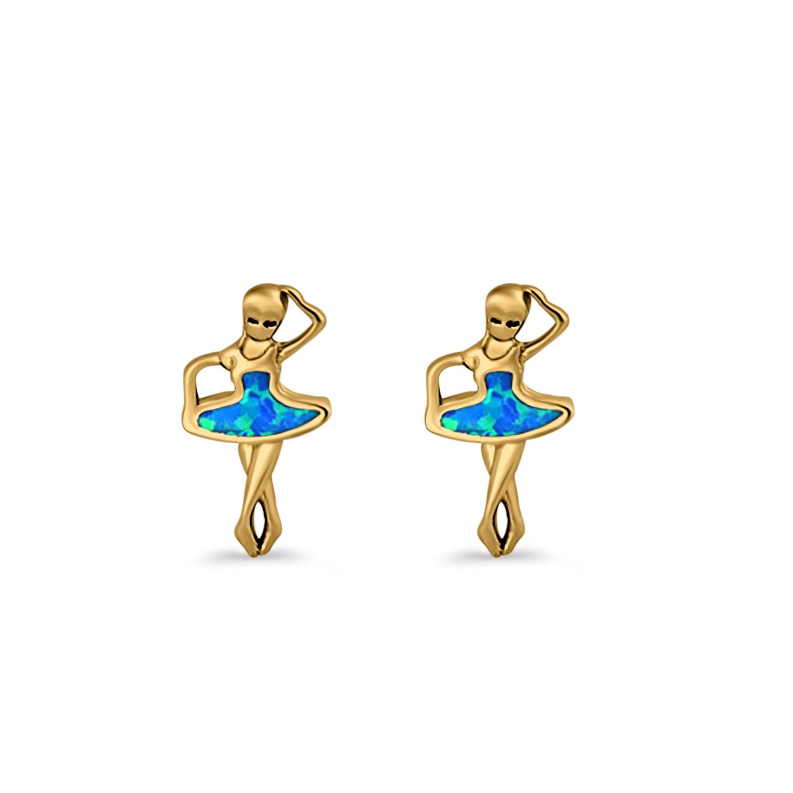 Ballet Dancer Stud Earrings Lab Created Opal 925 Sterling Silver (11mm)