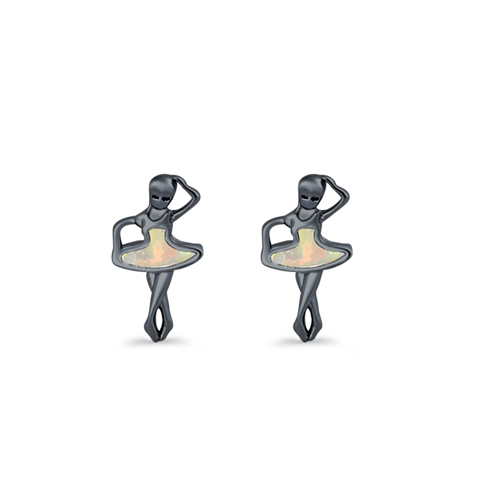 Ballet Dancer Stud Earrings Lab Created Opal 925 Sterling Silver (11mm)