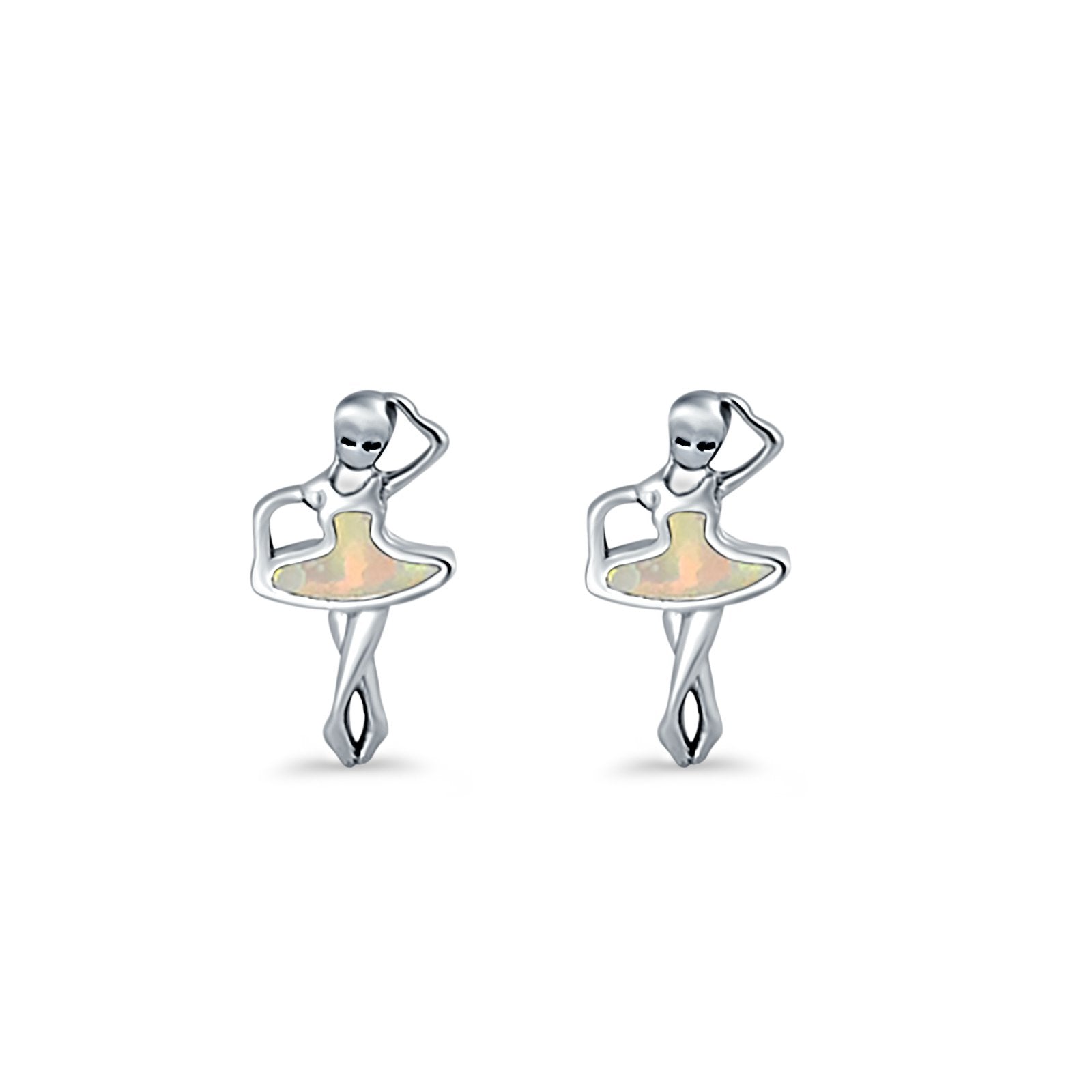 Ballet Dancer Stud Earrings Lab Created Opal 925 Sterling Silver (11mm)