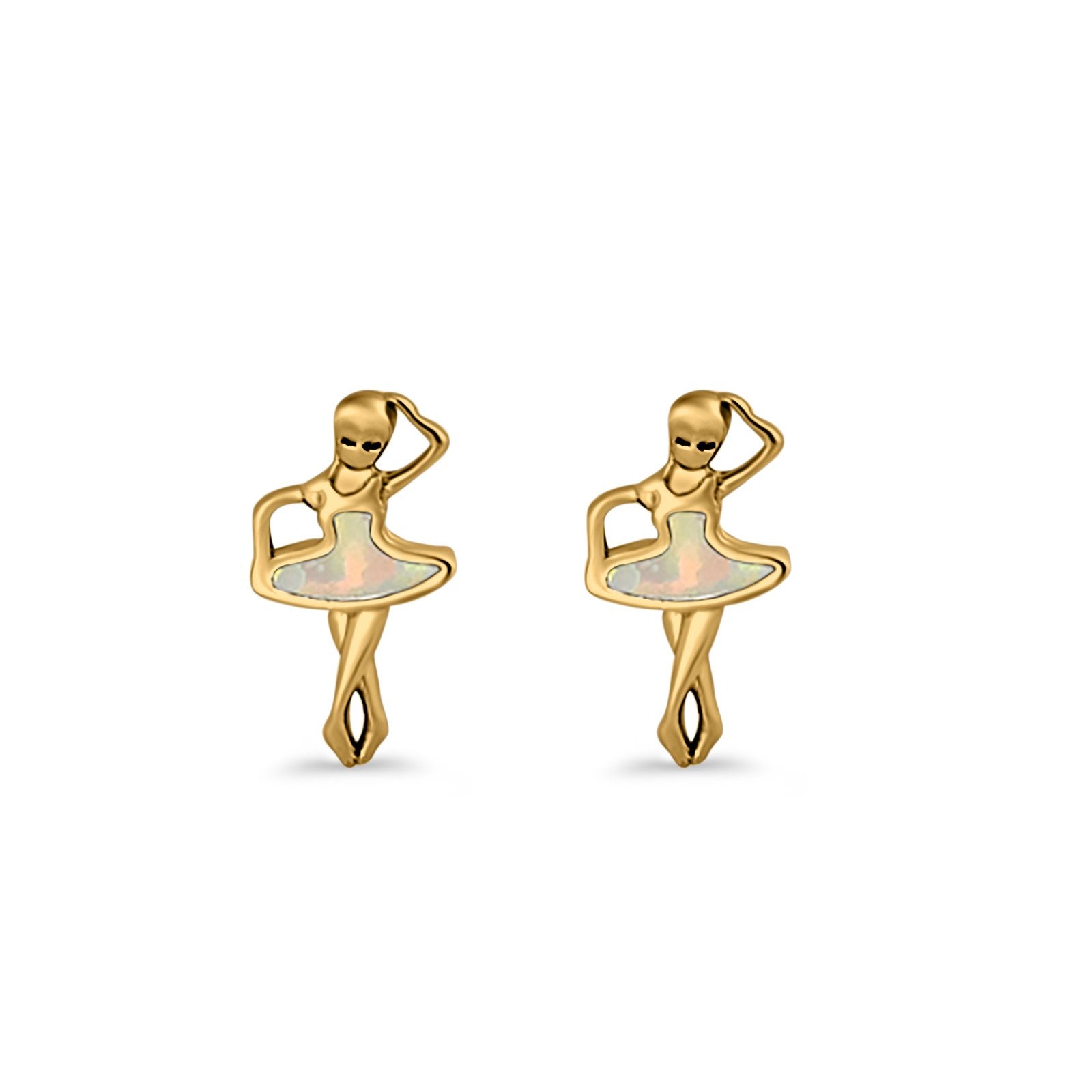 Ballet Dancer Stud Earrings Lab Created Opal 925 Sterling Silver (11mm)