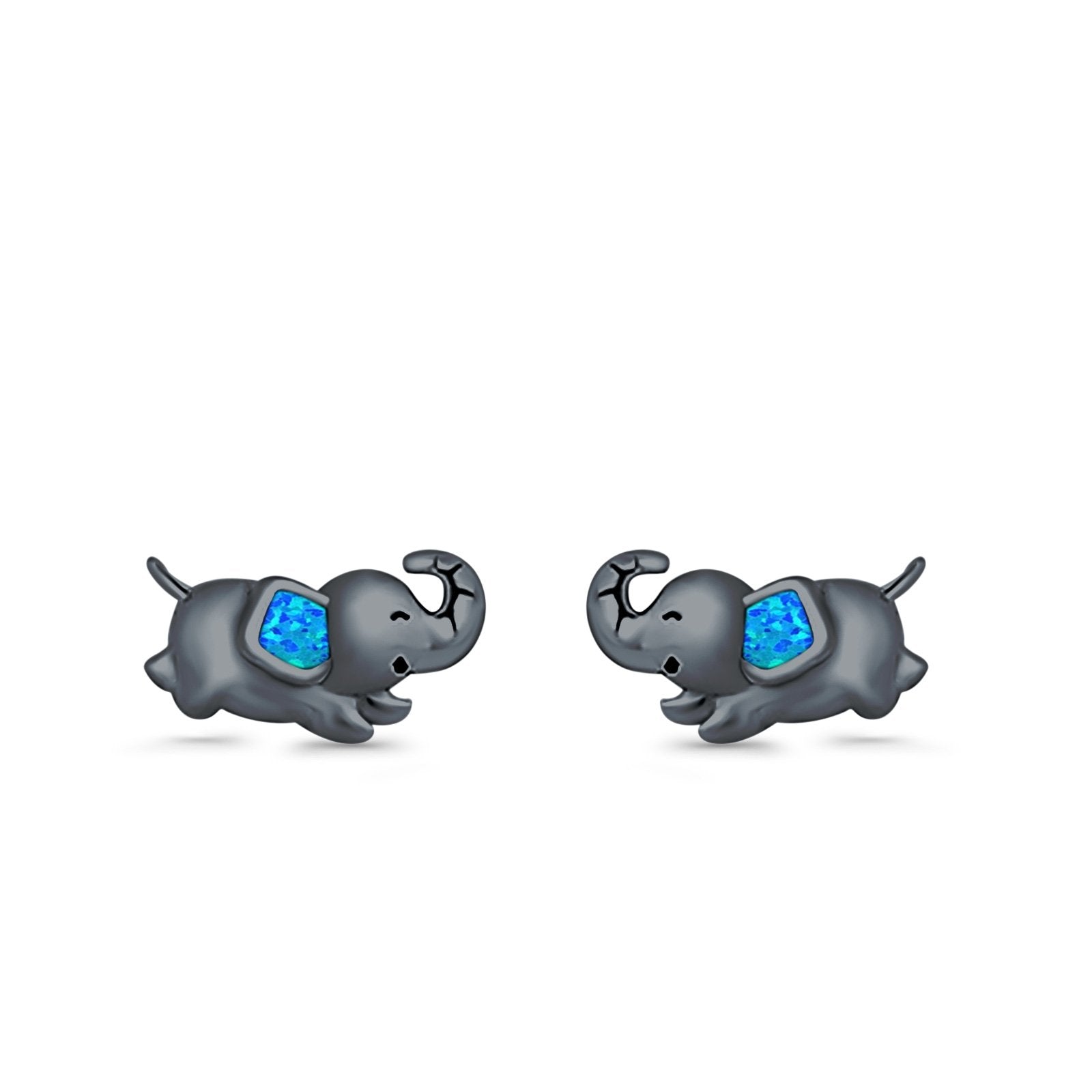 Baby Elephant Stud Earrings Created Opal 925 Sterling Silver (6mm)