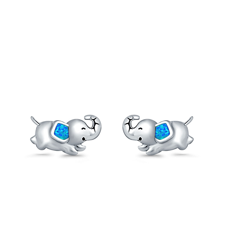 Baby Elephant Stud Earrings Created Opal 925 Sterling Silver (6mm)