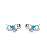 Baby Elephant Stud Earrings Created Opal 925 Sterling Silver (6mm)